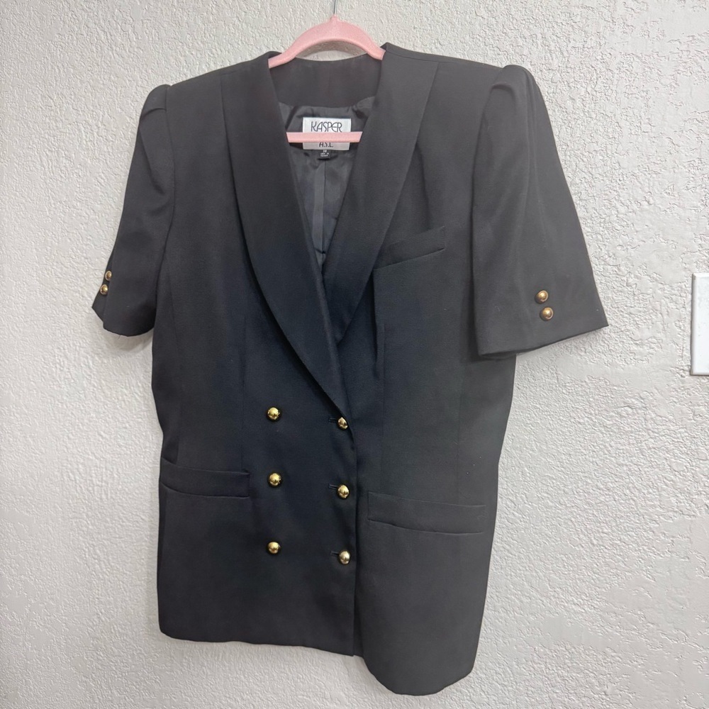 Kasper for A.S.L Black Double Breasted Short Sleeve Blazer – Size 14 - Picture 2 of 8